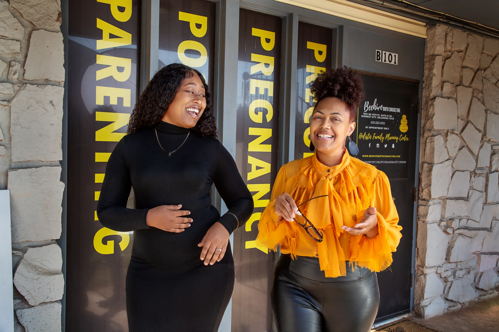 Workforce Development Scholarship grant recipient InTune Mothers Society Founder, RaShaunda Lugrand (R) and Perinatal Wellness Coach De’Chanel N. Grant (L)